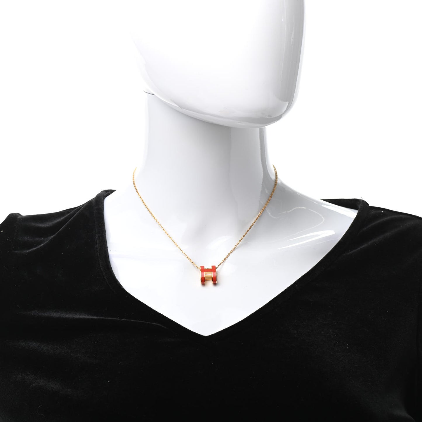 Lacquered Gold Pop H Pendant Necklace Orange Fonce