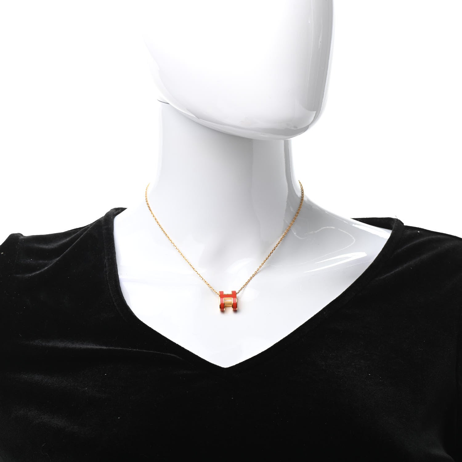 Hermes Lacquered Gold Pop H Pendant Necklace Orange Fonce 2 of 7