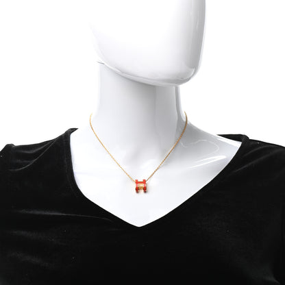 Hermes Lacquered Gold Pop H Pendant Necklace Orange Fonce 2 of 7