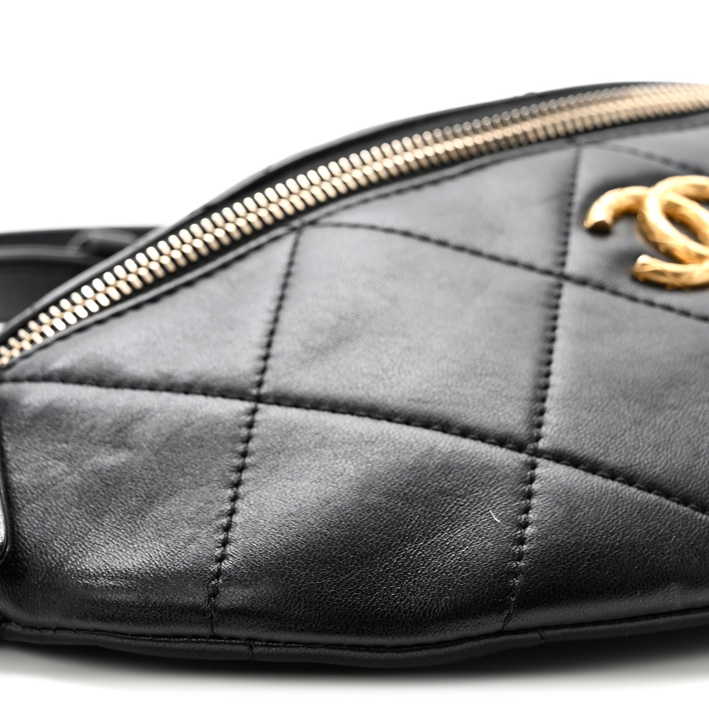 Lambskin Quilted Logo Letter Waist Bag Black
