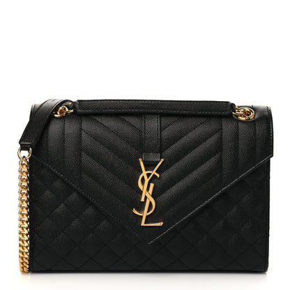 Saint Laurent Grain De Poudre Textured Mixed Matelasse Triquilt Medium Monogram Satchel Black 1 of 6