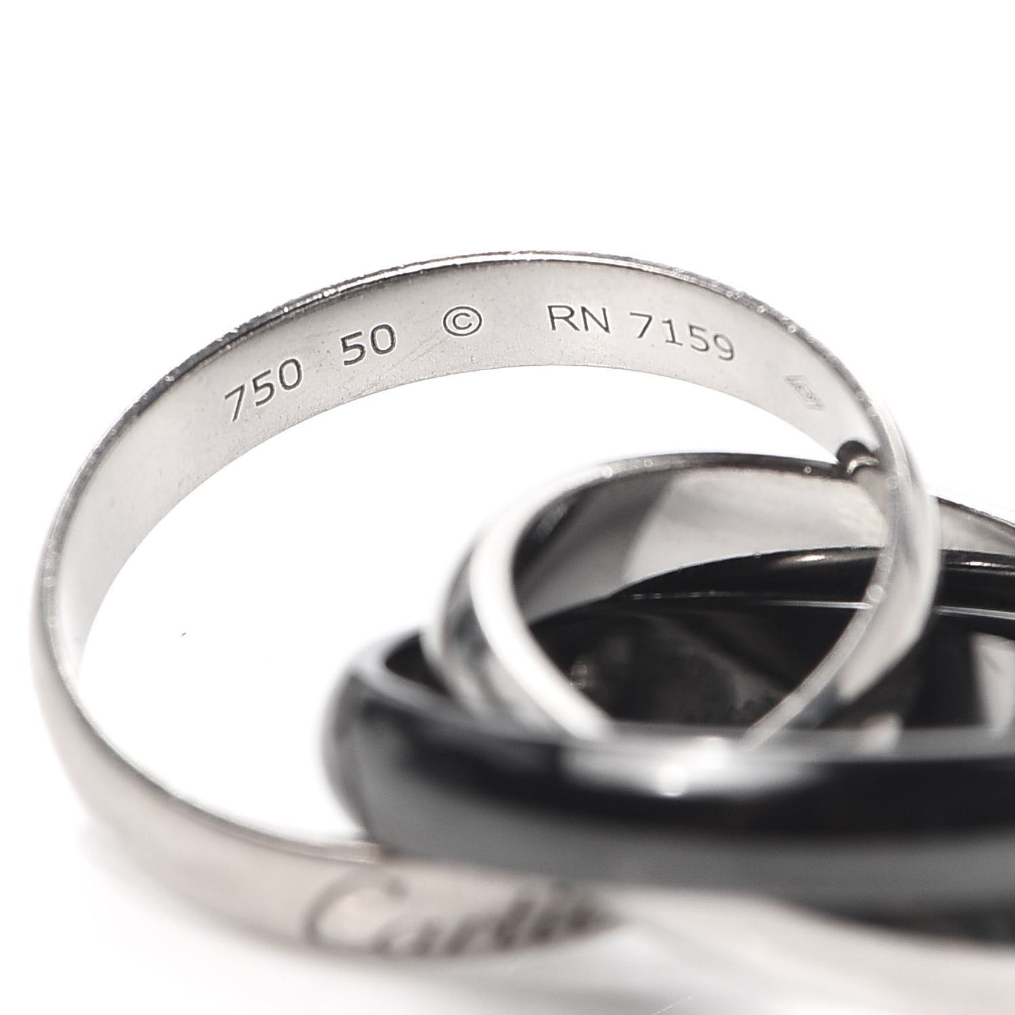 18K White Gold Palladium Black Ceramic Trinity Ring 50 5.25