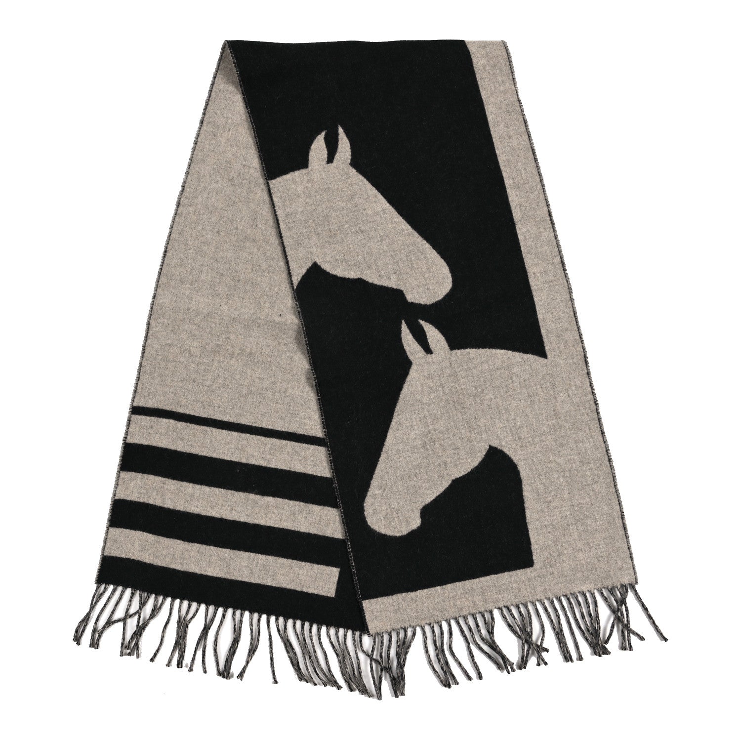 Hermes Cashmere Casaque Love Story Muffler Black Beige Chine 2 of 4