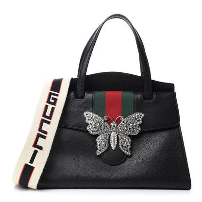 Gucci Grained Calfskin Web Crystal Butterfly Stripe Medium Totem Top Handle Bag Black 1 of 10