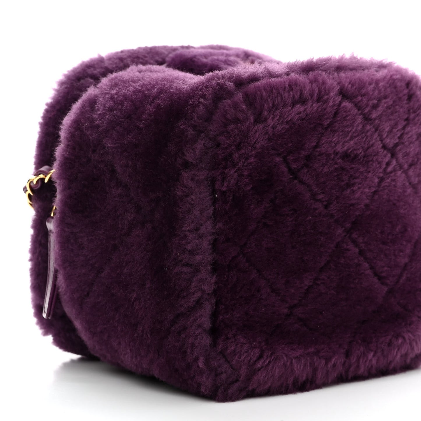 Shearling Lambskin Quilted Small Vanity Case Purple
