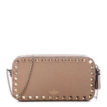 Valentino Garavani Pebbled Calfskin Rockstud Double Zip Camera Crossbody Bag Poudre 1 of 7