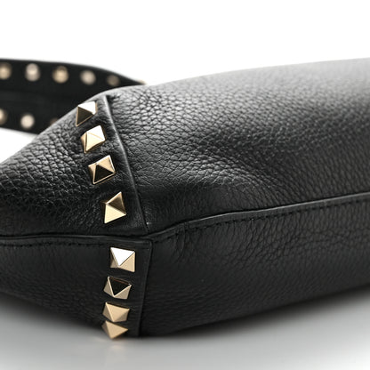 Valentino Garavani Pebbled Calfskin Small Rockstud Flip Lock Hobo Black 8 of 9