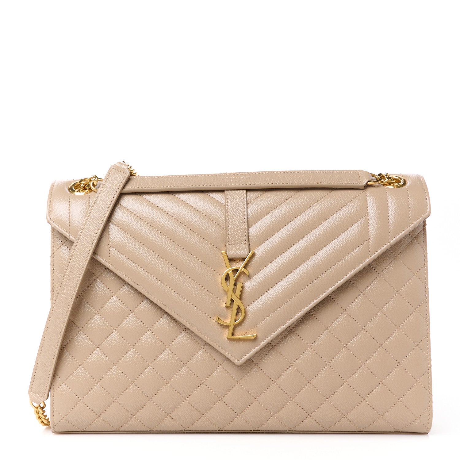 Saint Laurent Grain De Poudre Mixed Matelasse Large Triquilt Monogram Satchel Dark Beige 1 of 11