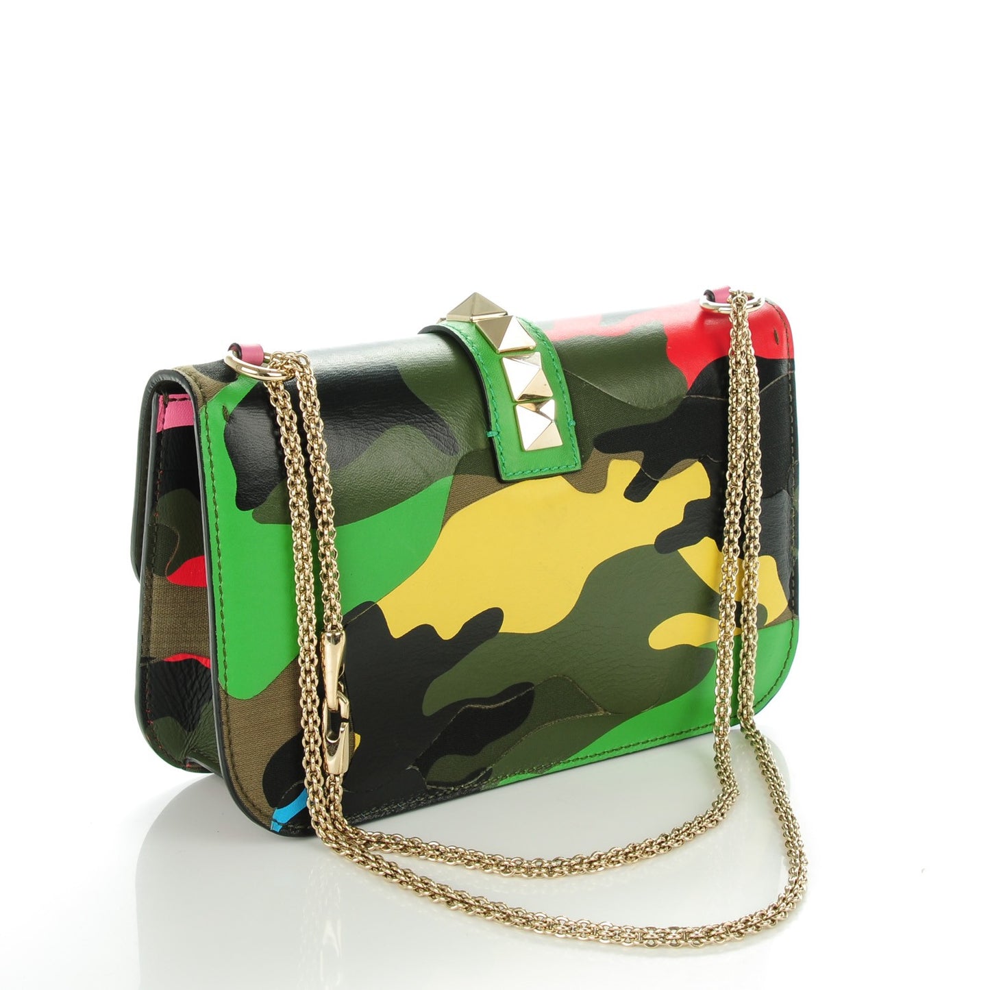 Nappa Canvas Camouflage Medium Glam Lock Rockstud Flap Multicolor