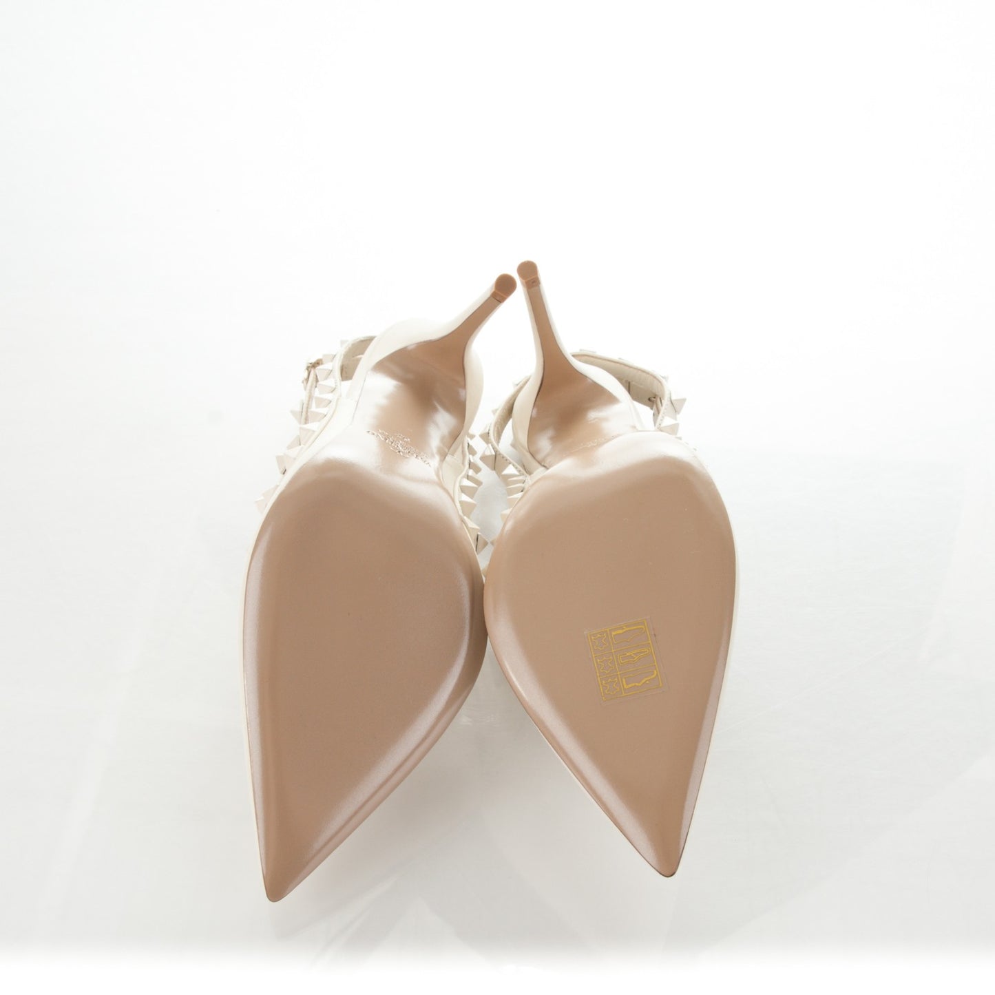 Calfskin Lacquered Monochrome Rockstud Ankle Strap 100mm Pumps 37 Ivory