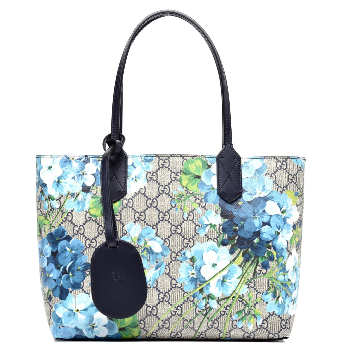 GG Supreme Monogram Blooms Small Reversible Tote Beige Blue Navy