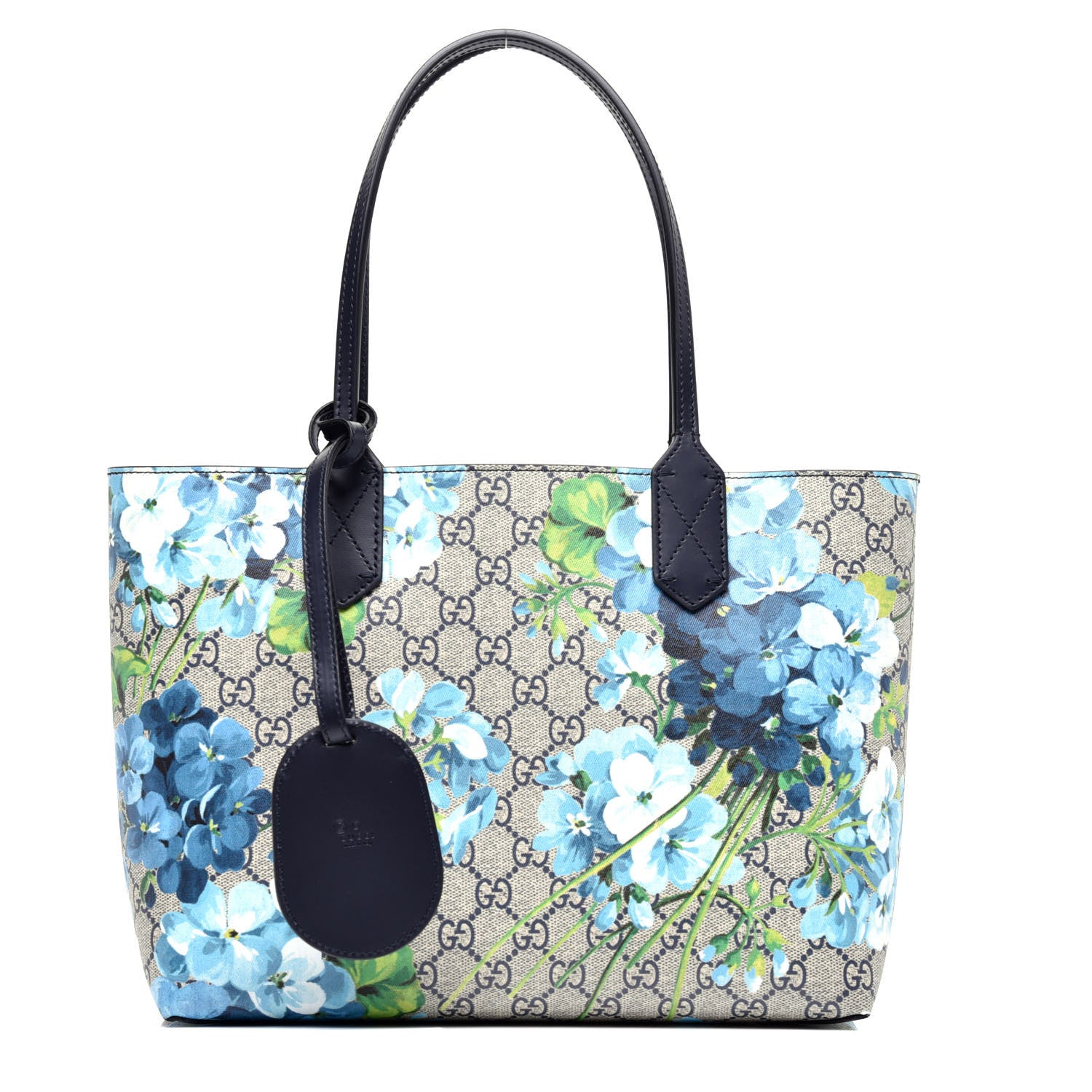 Gucci GG Supreme Monogram Blooms Small Reversible Tote Beige Blue Navy 1 of 16
