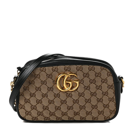 Gucci Monogram Matelasse Diagonal Small GG Marmont Chain Shoulder Bag Beige Black 1 of 7
