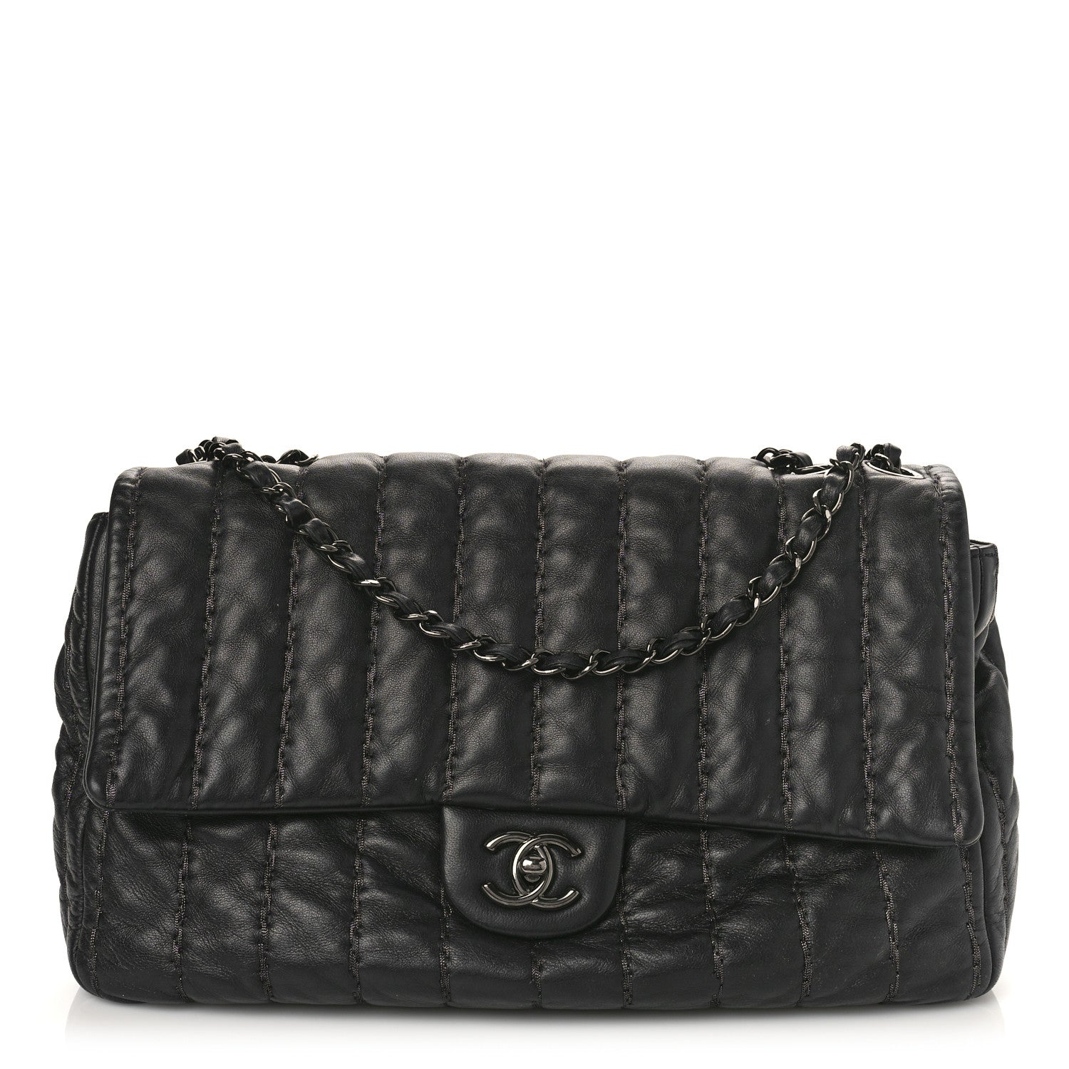 Chanel Lambskin Vertical Stitch Jumbo Single Flap Black 1 of 12