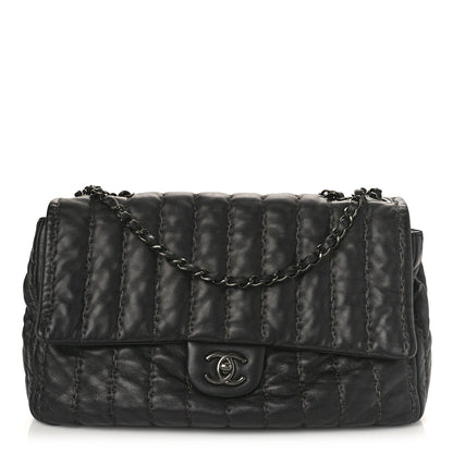Chanel Lambskin Vertical Stitch Jumbo Single Flap Black 1 of 12