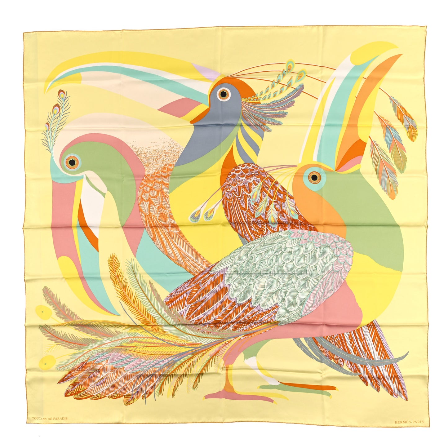 Silk Giant Toucans De Paradis Scarf 140 Jaune Rose Poudre