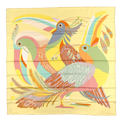 Hermes Silk Giant Toucans De Paradis Scarf 140 Jaune Rose Poudre 1 of 3