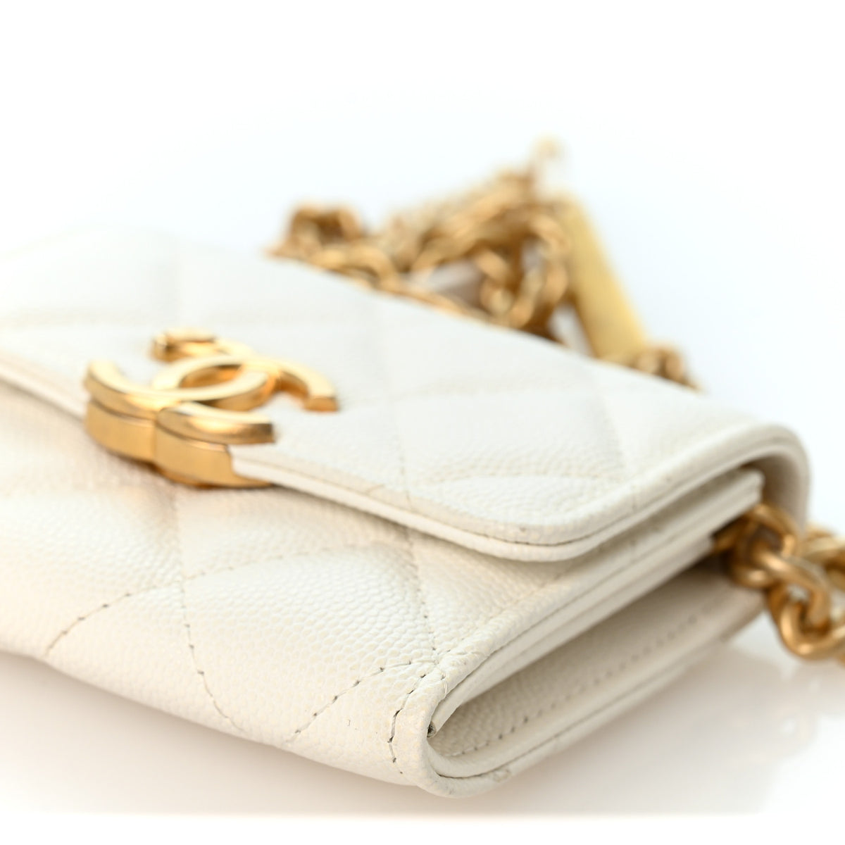 Caviar Quilted Bracelet On Chain Clutch White