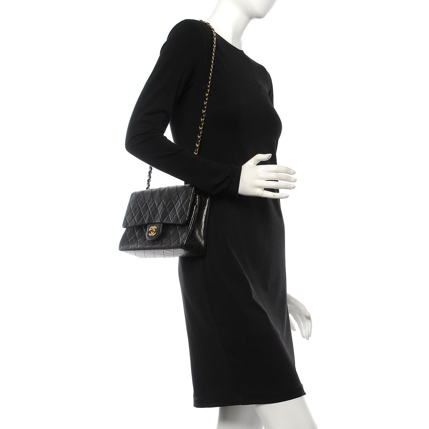 Lambskin Quilted Medium Double Flap Black
