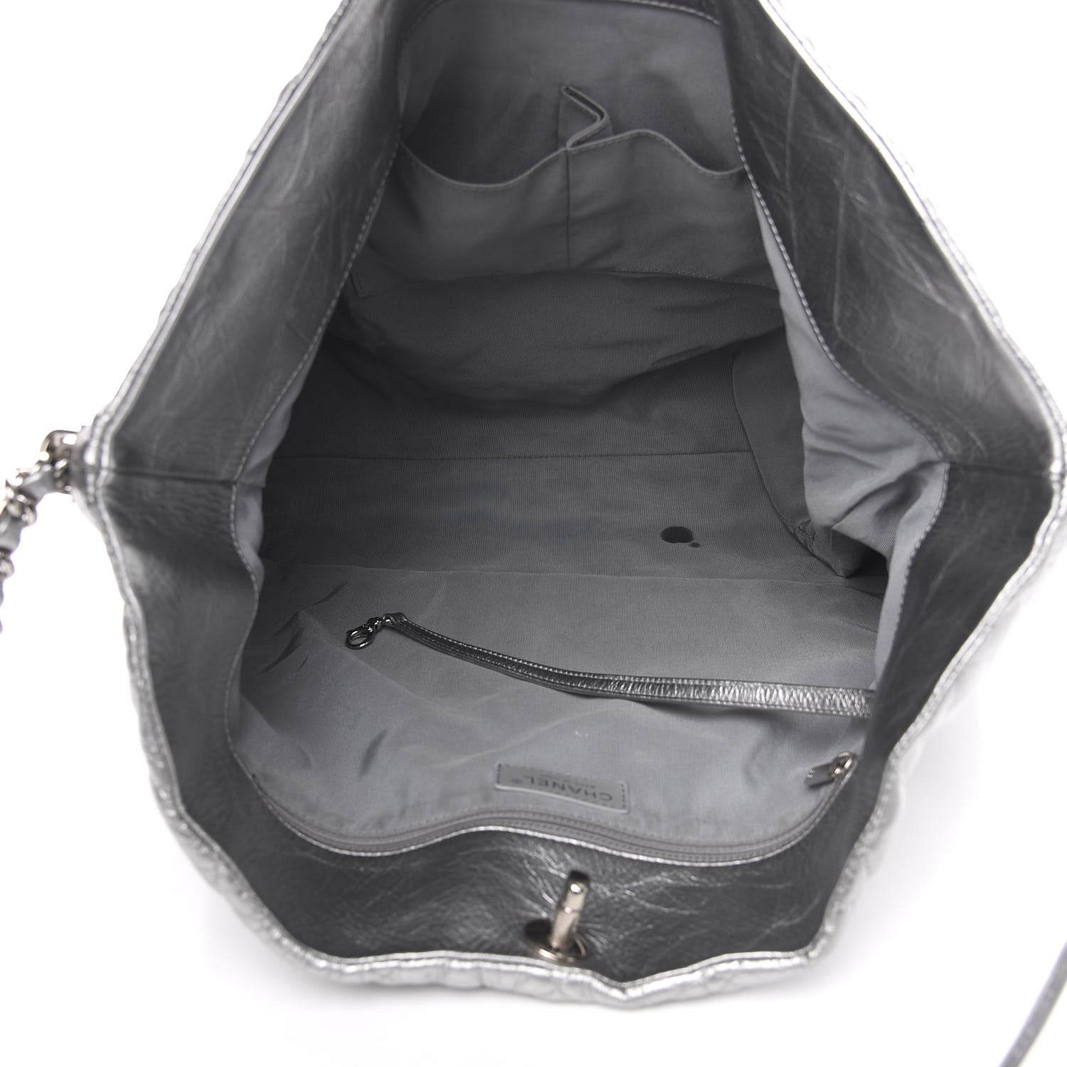 Chanel Metallic Crackled Calfskin Quilted Large Big Bang Hobo Silver 5 of 11