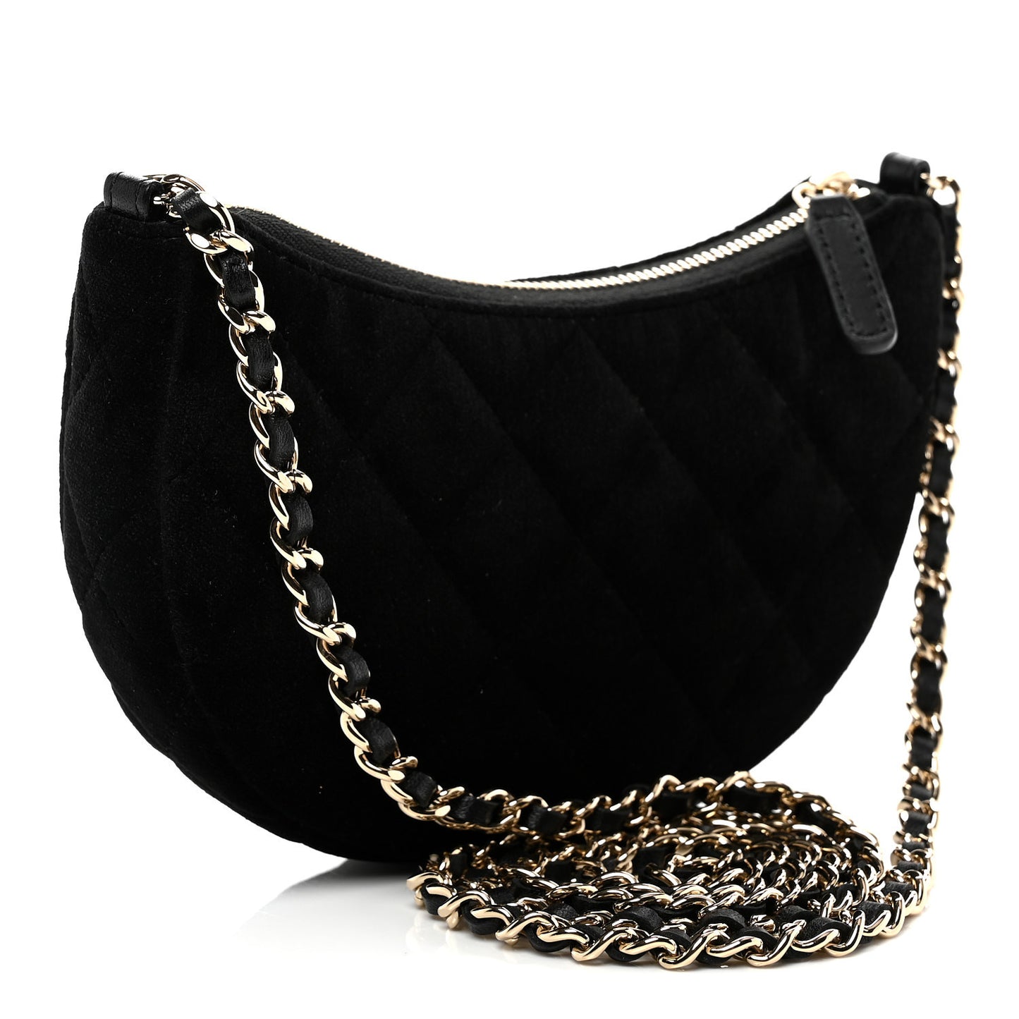 Velvet Crystal Quilted Chain Hobo Black