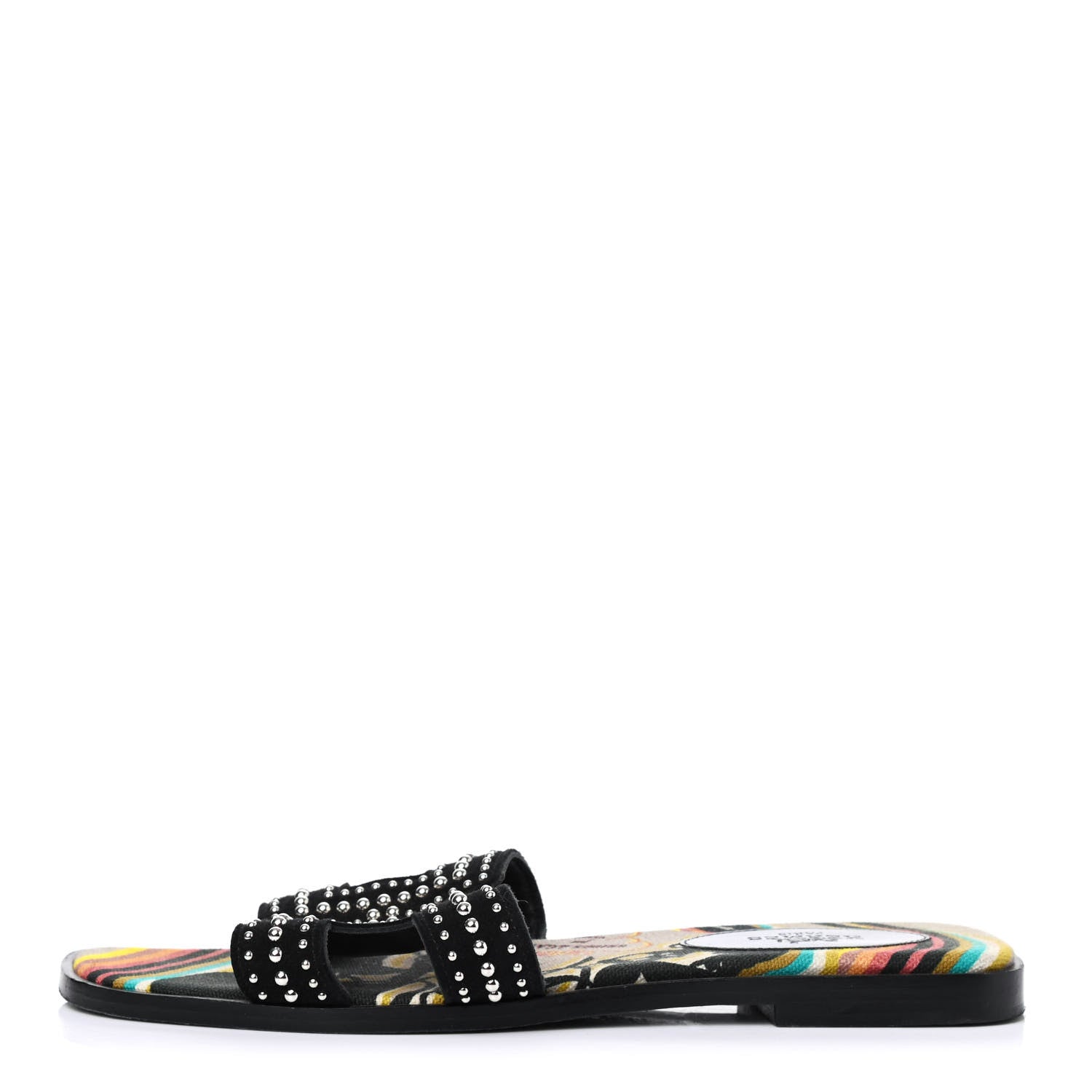 Hermes Suede Goatskin Studded Oran Sandals 37.5 Black 1 of 4