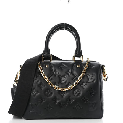 Louis Vuitton Lambskin Embossed Monogram Speedy 22 Bandouliere Black 1 of 8
