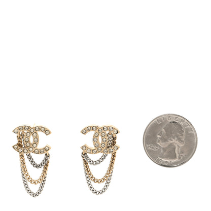 Chanel Crystal Chain CC Earrings Gold 2 of 5