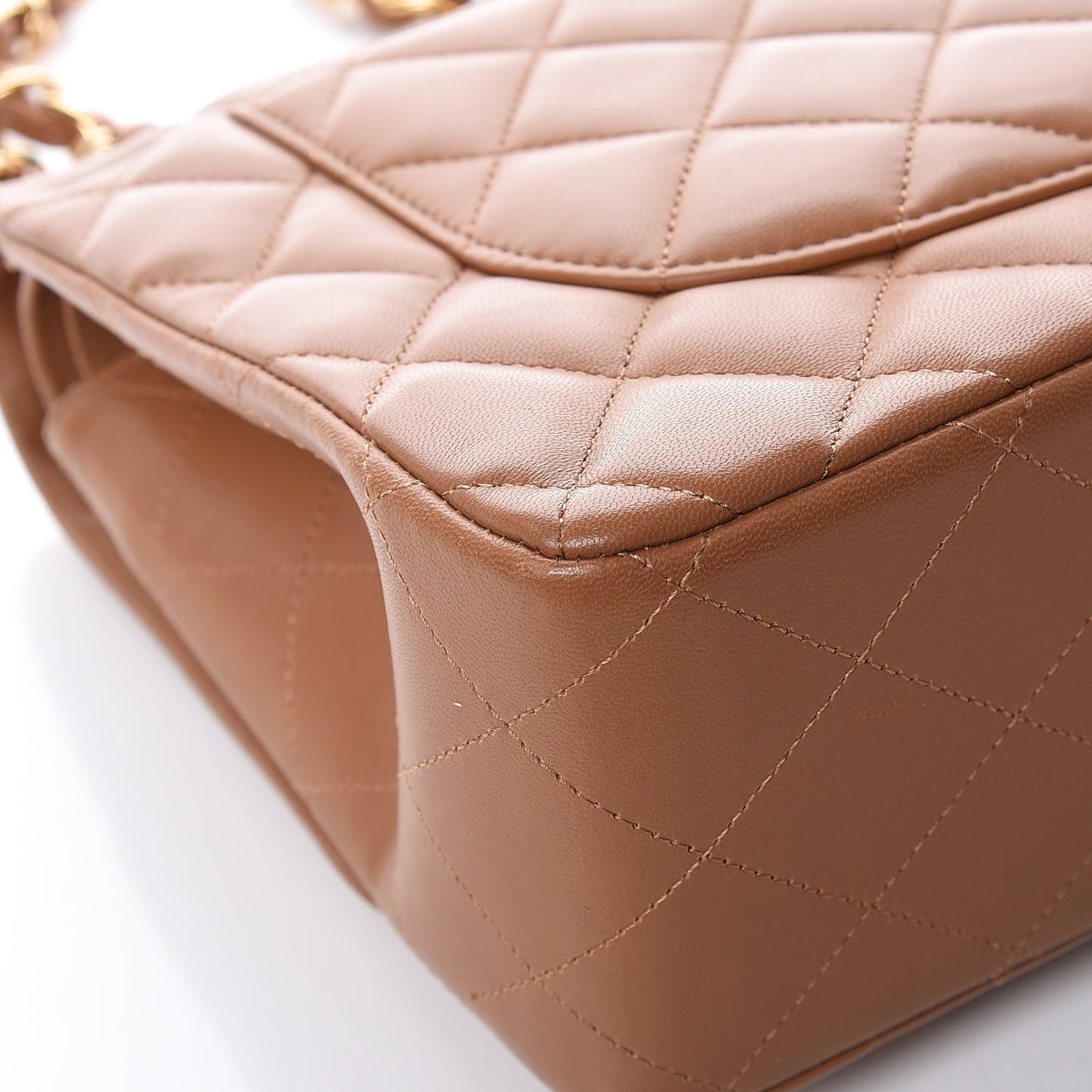 Lambskin Quilted Jumbo Double Flap Brown