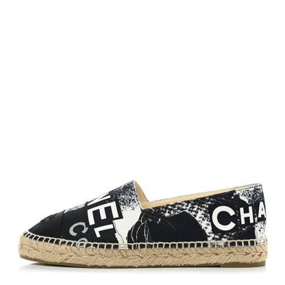 Chanel Printed Canvas Grosgrain 31 Rue Cambon Espadrilles 40 Black White 1 of 8