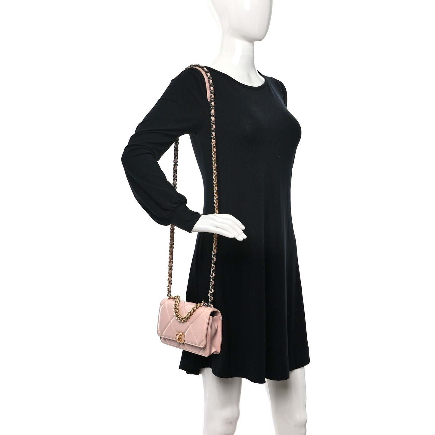 Lambskin Quilted Chanel 19 Wallet On Chain WOC Light Pink