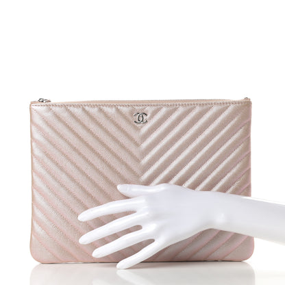 Chanel Iridescent Caviar Chevron Quilted Medium Cosmetic Case Light Gold 2 of 8