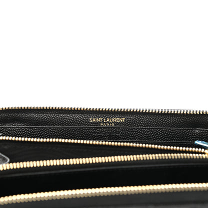 Saint Laurent Grain De Poudre Matelasse Chevron Monogram Zip Around Wallet Black 6 of 7