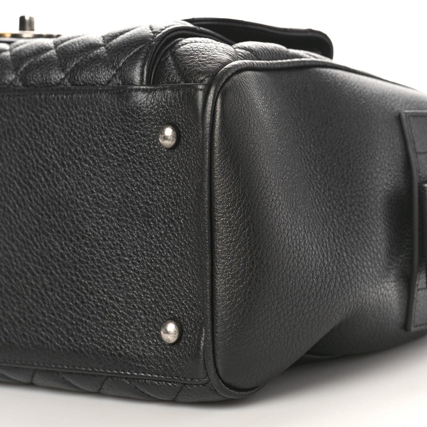 Grained Calfskin Quilted Large Casual Pocket Bowling Bag Black