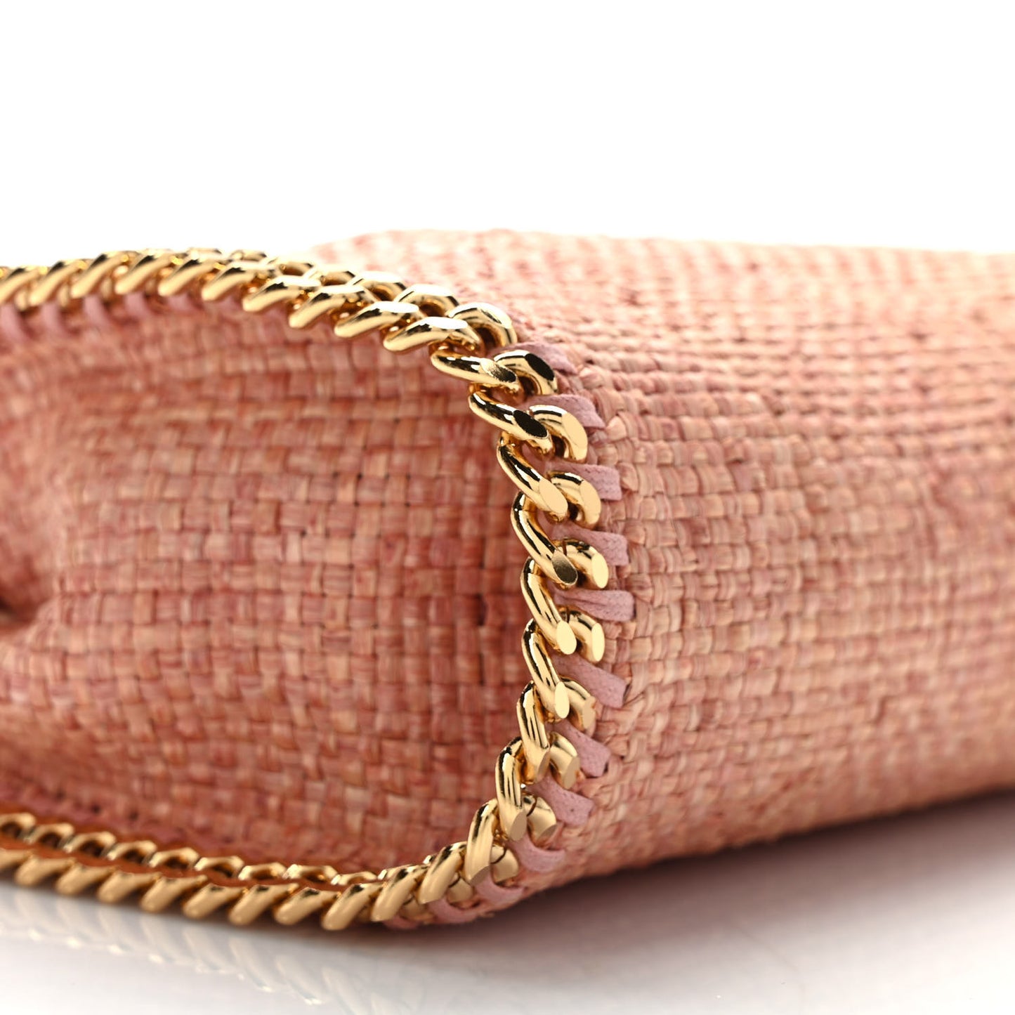 Metallic Woven Raffia Tiny Fold Over Falabella Pink Gold