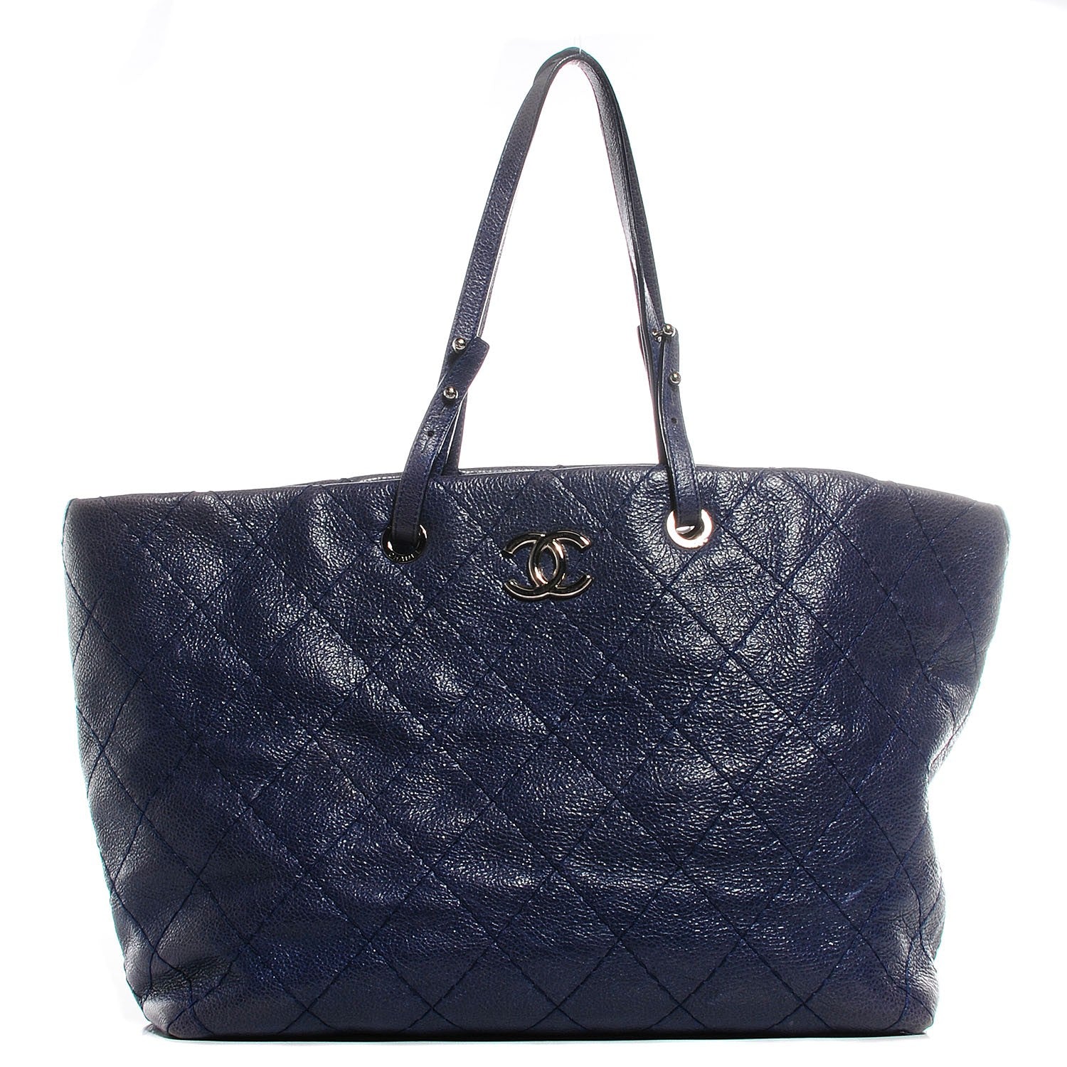 Chanel Glazed Calfskin XL on the Road Tote Dark Blue 1 of 7