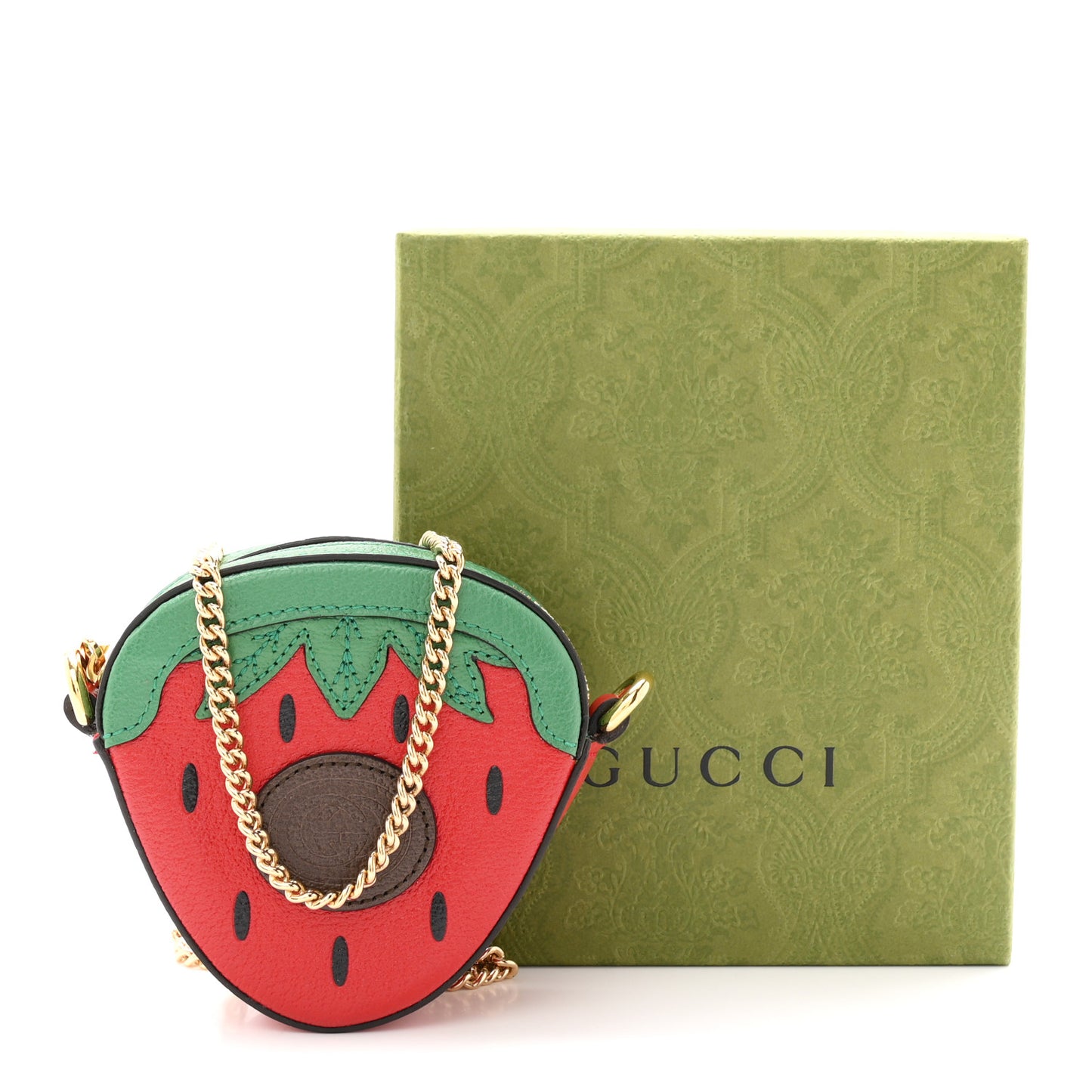 Textured Dollar Calfskin Retro Interlocking G Fruttini Strawberry Mini Crossbody Lobster Red Black New Acero