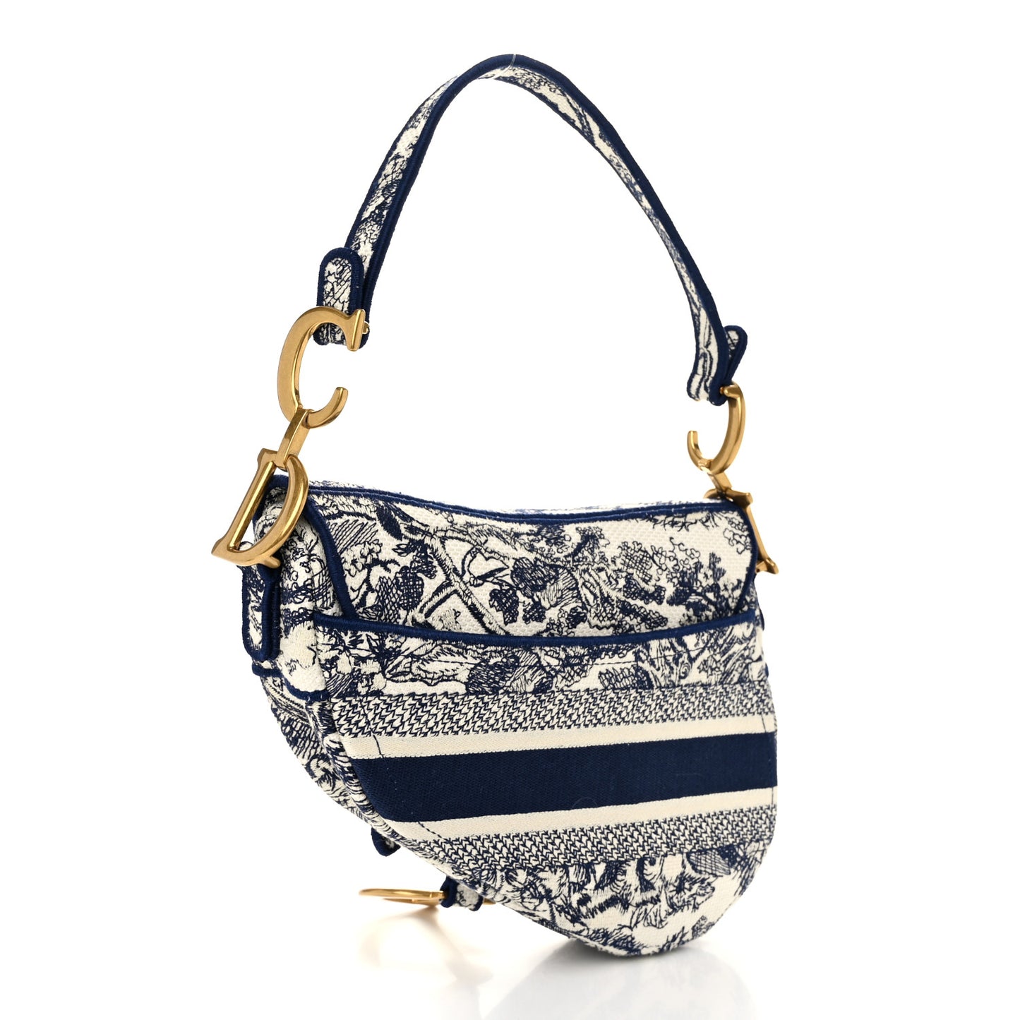 Canvas Embroidered Toile de Jouy Saddle Bag Blue