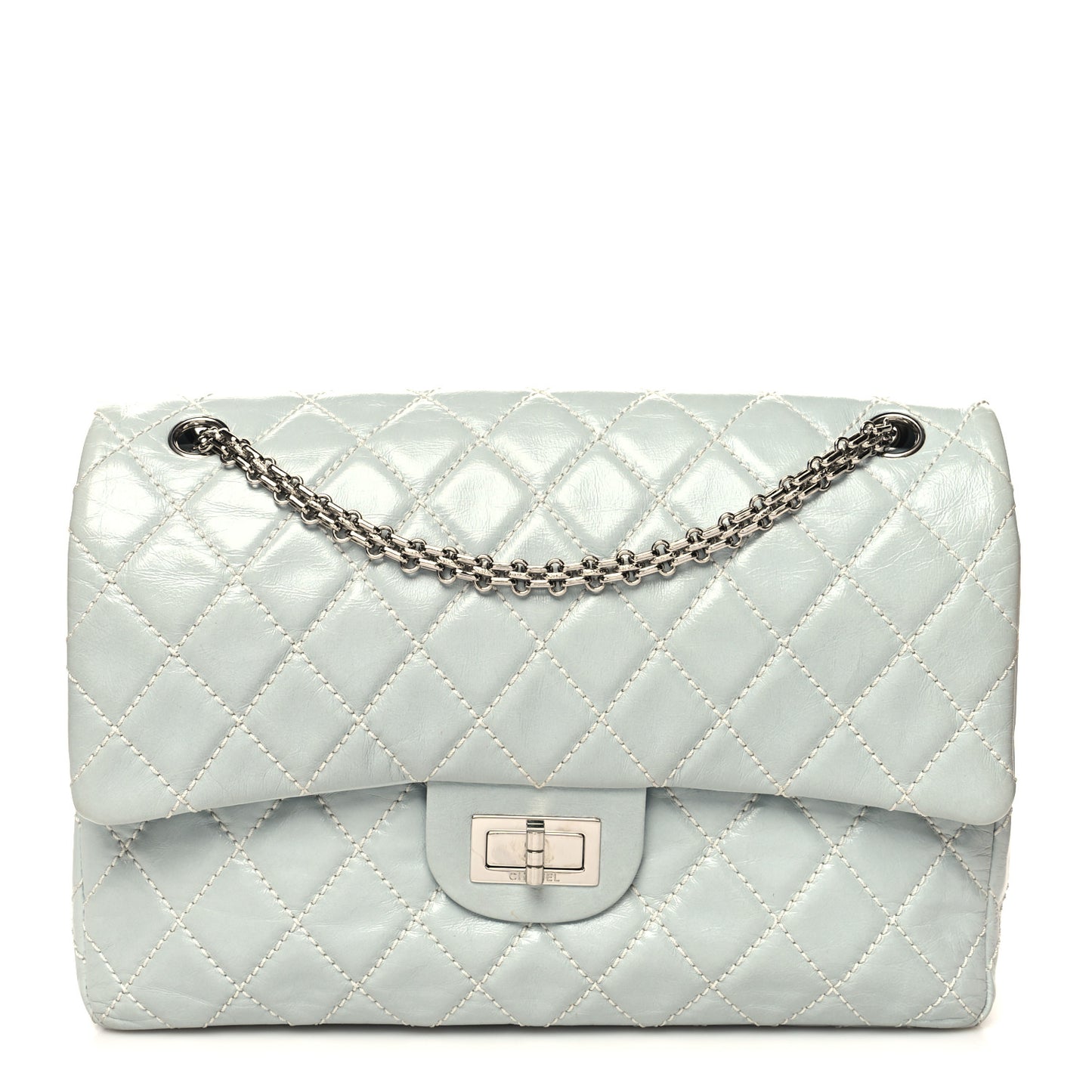 Glazed Calfskin Quilted Surpique 2.55 Reissue Flap Light Blue