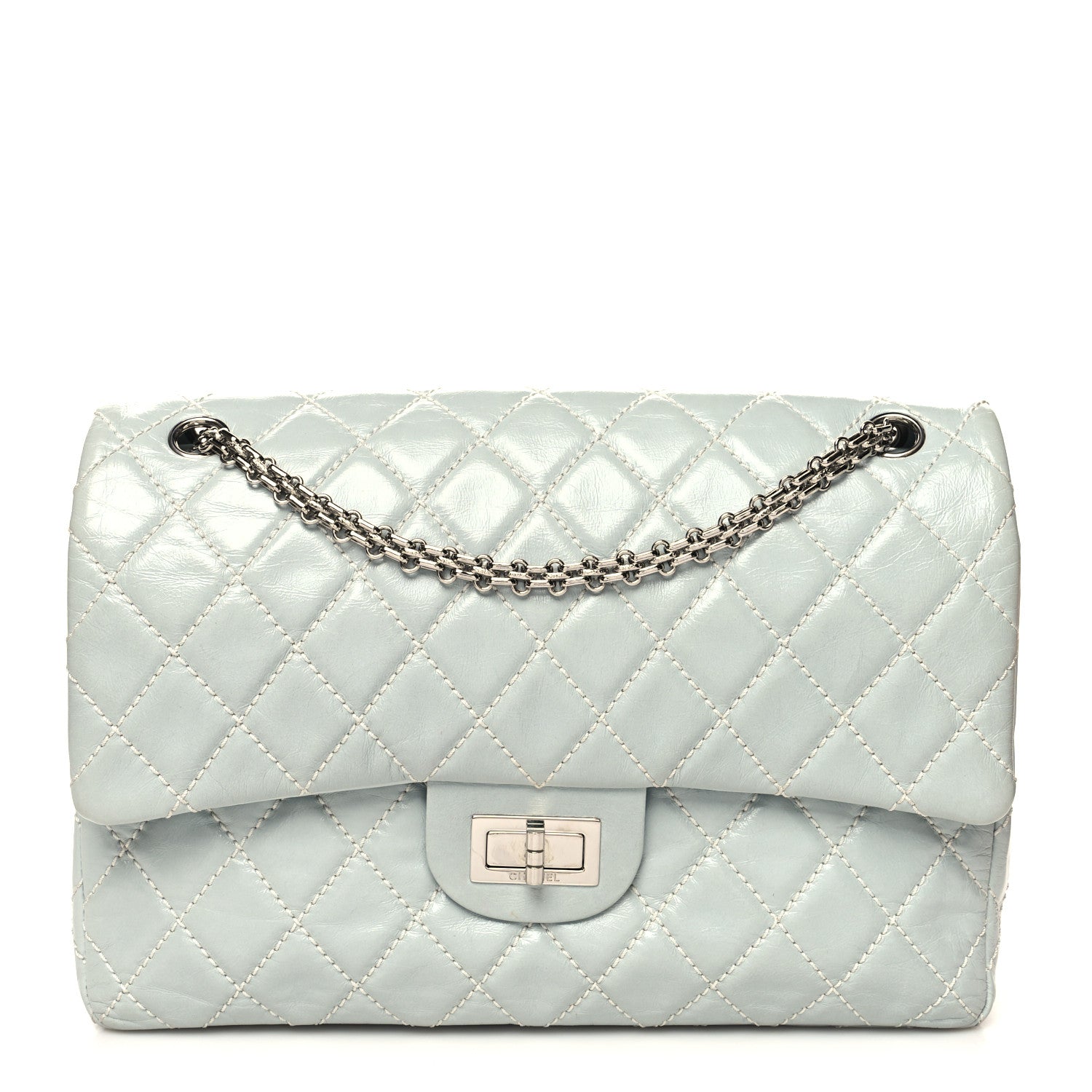 Chanel Glazed Calfskin Quilted Surpique 2.55 Reissue Flap Light Blue 1 of 12