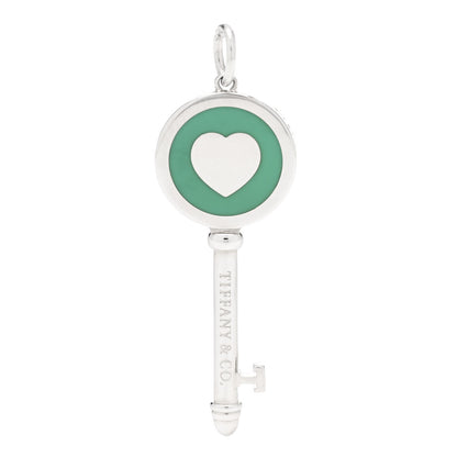 Tiffany Sterling Silver Enamel Heart Key Pendant Blue 3 of 5