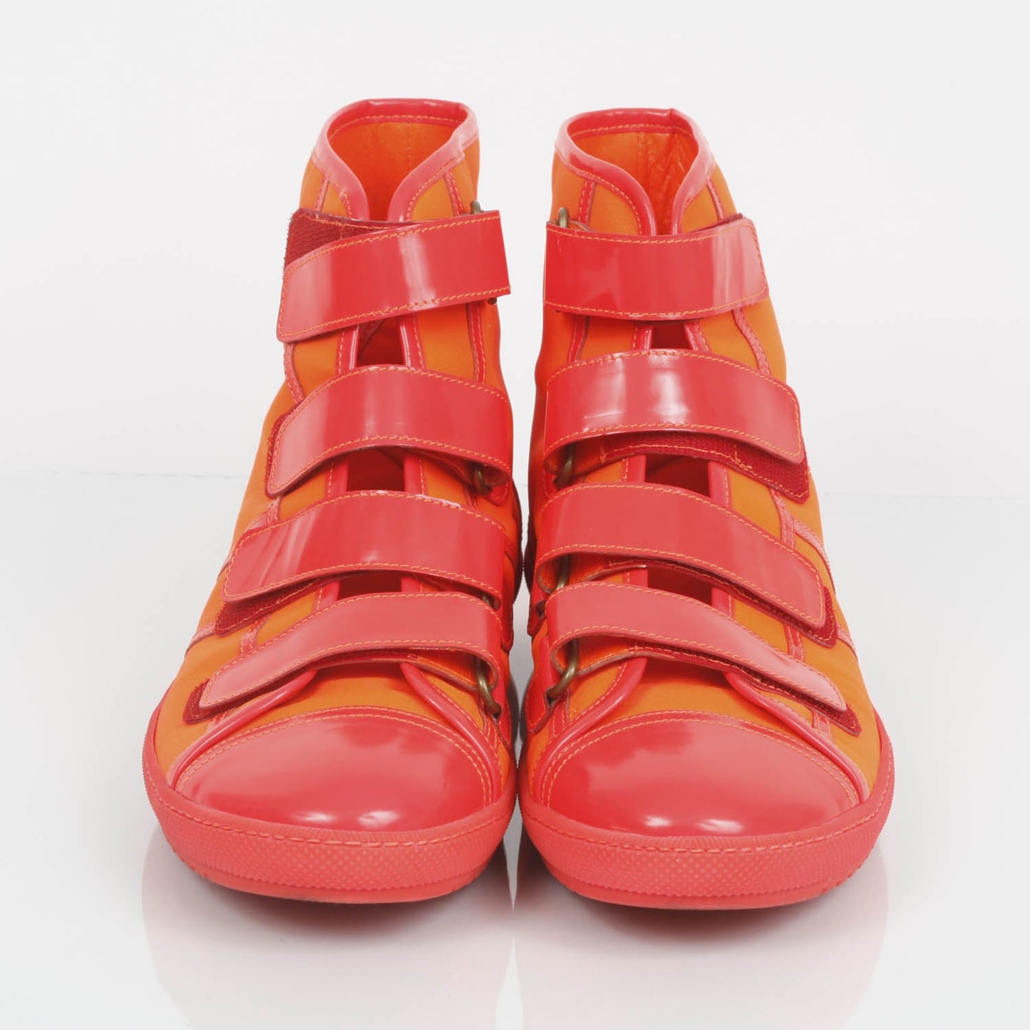 Nylon Calfskin High Top Sneakers Orange 8.5