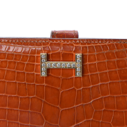 Hermes Shiny Niloticus Crocodile 18K Gold Diamond Bearn Wallet Orange 11 of 17