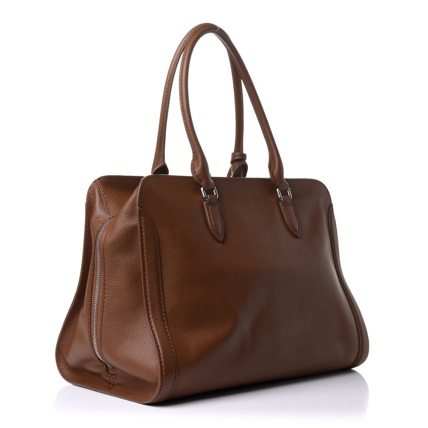 Pebbled Calfskin Large Skull Padlock Zip Around Tote Cuoio