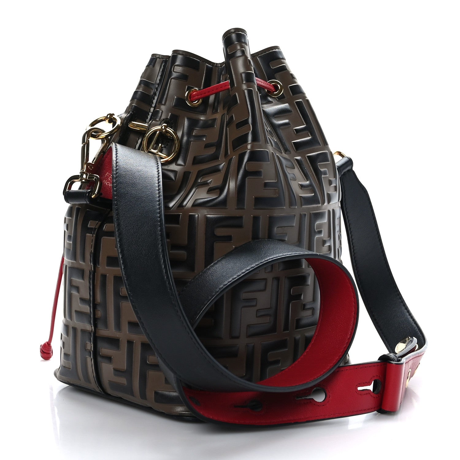 Fendi Vitello Grace F is Fendi Bi-Color FF 1974 Embossed Grande Mon Tresor Bucket Bag Maya Black Fragola 3 of 11