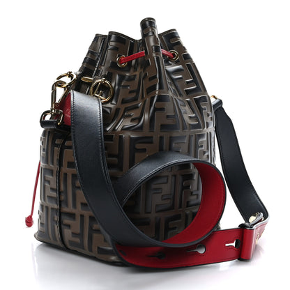 Fendi Vitello Grace F is Fendi Bi-Color FF 1974 Embossed Grande Mon Tresor Bucket Bag Maya Black Fragola 3 of 11
