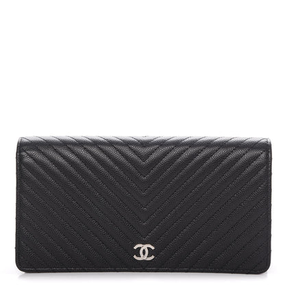 Chanel Caviar Chevron Quilted Yen Wallet Black 1 of 9