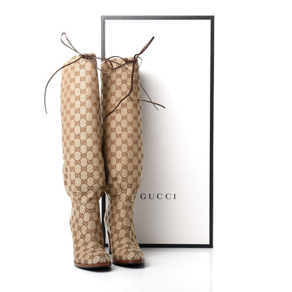 Gucci Monogram Lisa Mid Heel Boots 36 Beige Ebony 10 of 10