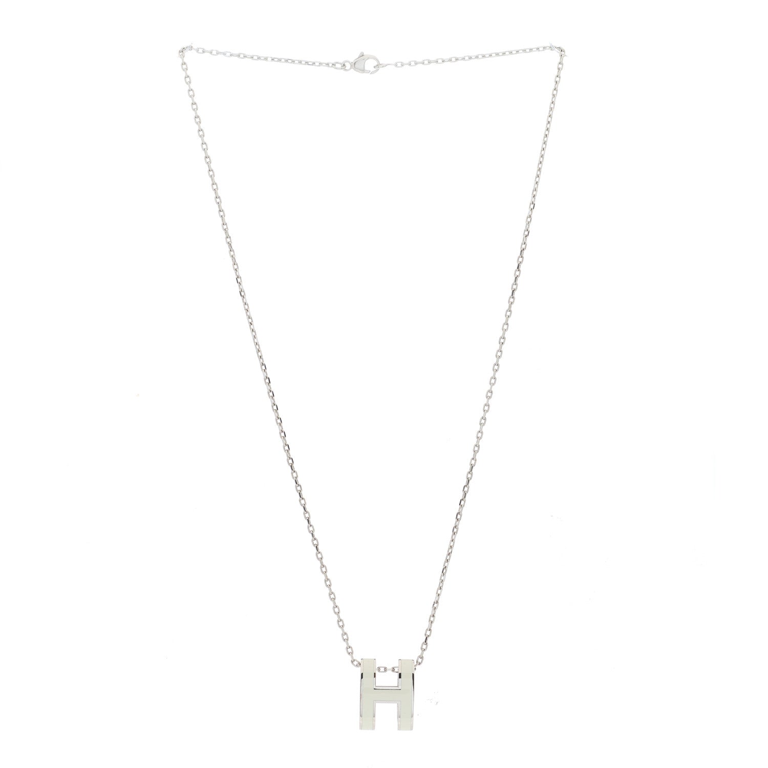 Hermes Lacquered Palladium Mini Pop H Pendant Necklace White 2 of 4