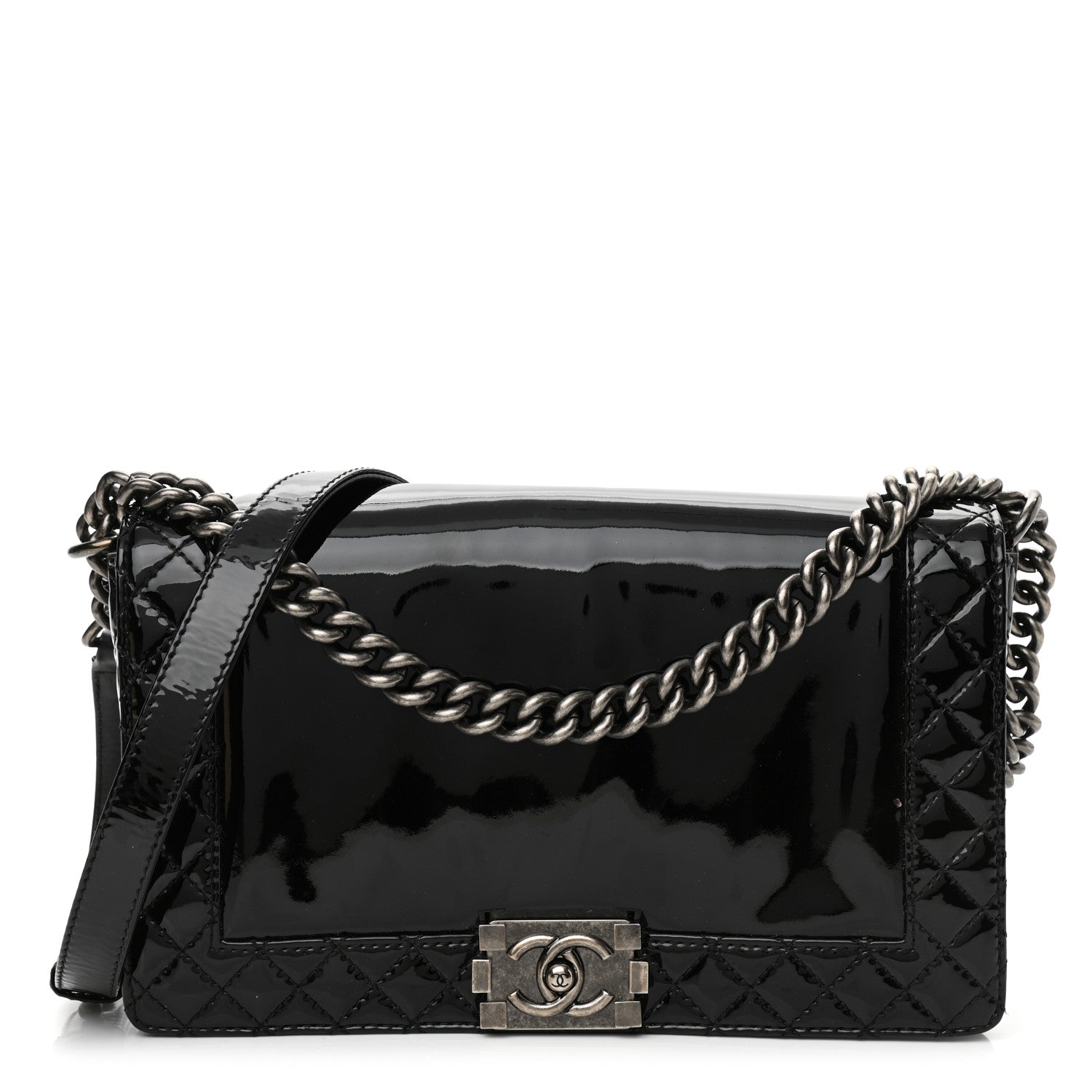 Chanel Patent New Medium Boy Reverso Flap Black 1 of 11
